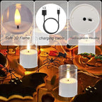 Rechargeable Votive Candle Battery Operated, 6 Pcs Rechargeable Tealights Candles with Charging Base, Acrylic Clear LED Flameless Votive Candle with 6H Timer for Halloween Christmas Decor