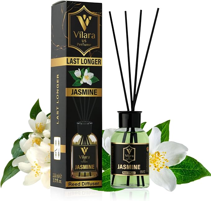 Luxury Reed Diffuser Set - 110ml Aromatherapy Diffuser with Natural Sticks, Aesthetic Room Decor, Long-Lasting Air Freshener for Home, Bathroom, and Office, Essential Oil Stick Diffuse (Jasmine Pack)