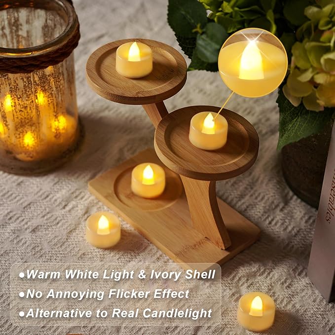 BEICHI 12-Pack Timer Tea Lights Candles Battery Operated, LED Tea Lights, Built-in 6 Hours Timer, Flameless Fake Candles, Tea Light Flickering Votive Candle 1.5'' D x 1.3'' H (Ivory Shell)