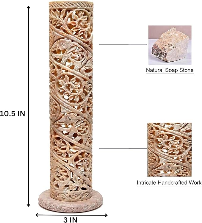 Carry Me Marble Soapstone Incense Stick Holder | Candle Burner | Tea Light Holder - Perfect Handmade Elephant Carving for Gifting. Decorative Home and Office Decor.(3 x 3 x 11 Inches)