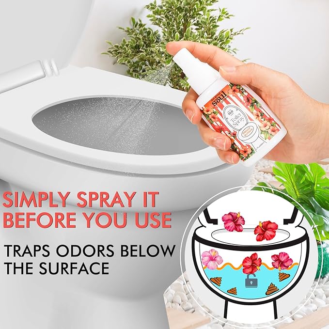 Toilet Spray, Hibiscus Blossom, Bathroom Toilet Odor Eliminator, Air Freshener for Home, 2 Fl Oz Each Pocket Travel Size(2 Pack)