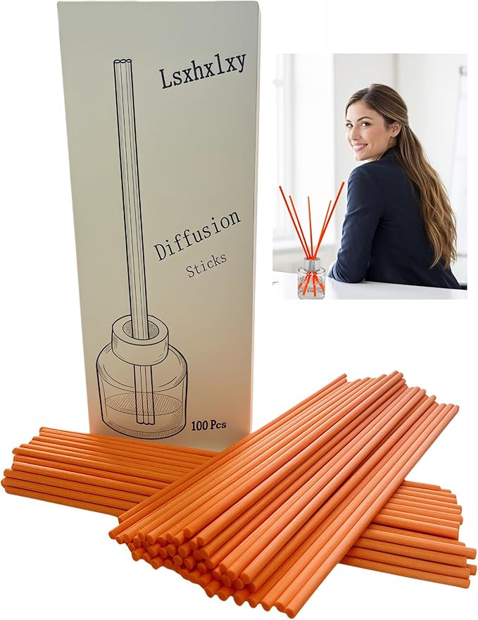 100 Pcs Orange Reed Fiber Diffuser Sticks,Diameter 3.5mm, Length 190mm (7.48 inches), Suitable for Various Essential Oils and Perfume, Lasting, Stable and Diffusing Fragrance