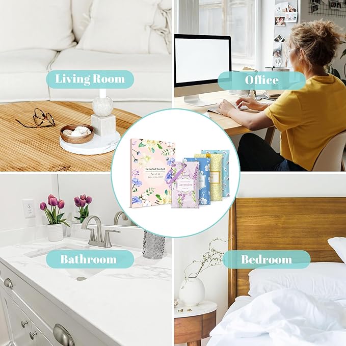 SCENTORINI Sachets for Drawers and Closets, Sachets Bags Long-Lasting, 16 Pack,Wardrobes, Lavender Linen Vanilla Cotton, Home Fragrance Sachet for Closet, Drawer, Wardrobe