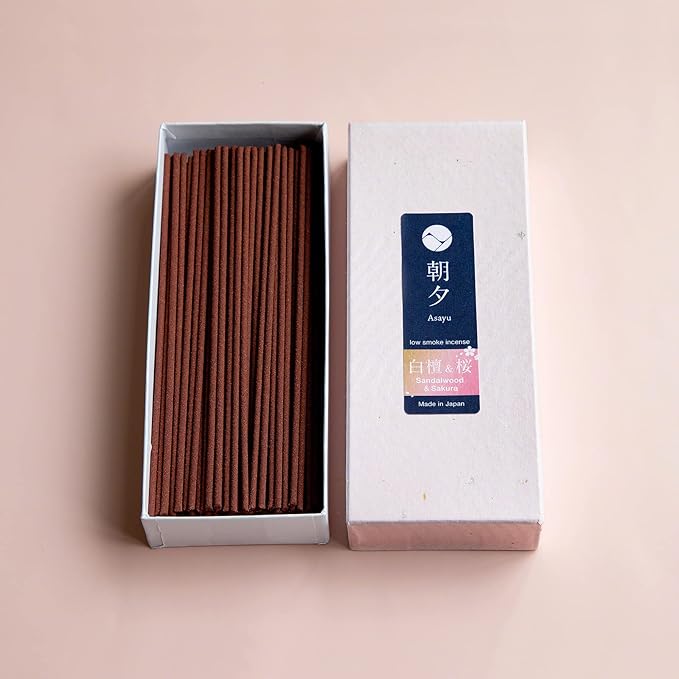 Asayu Japanese Low Smoke Incense Sticks Premium Sakura Blossom and Sandalwood Blend, Made in Japan 40gr Quality Incense Blend for Gift and Relax