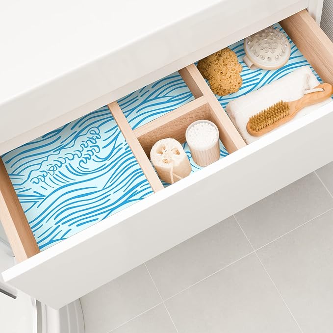 10 Sheets Drawer Liners for Dresser Scented Drawer Liners Non Adhesive Scented Paper for Fragrant Home Shelf Closet(Sea Scent,Sea Wave)