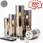 Eywamage 5 Pack Grey Glass Flameless Candles with Remote, Flickering Slim Tall LED Pillar Votive Candles Battery Included