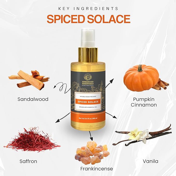 Spiced Solace Natural Perfume Surround Spray | Warm Spicy Scent inspired by Fall Season | No Parabens, No Synthetics | Essential Oil-Based |100ml