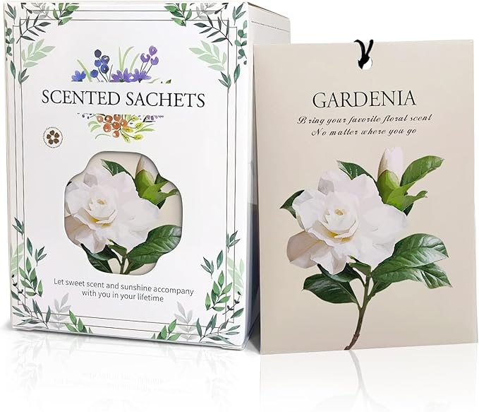 Gardenia Scented Sachet Bags - 12 Pack Closet Freshener Odor Eliminator, Long Lasting Home Fragrance for Drawers, Wardrobes & Cars, House Smell Good Products, Air Freshener for Closet