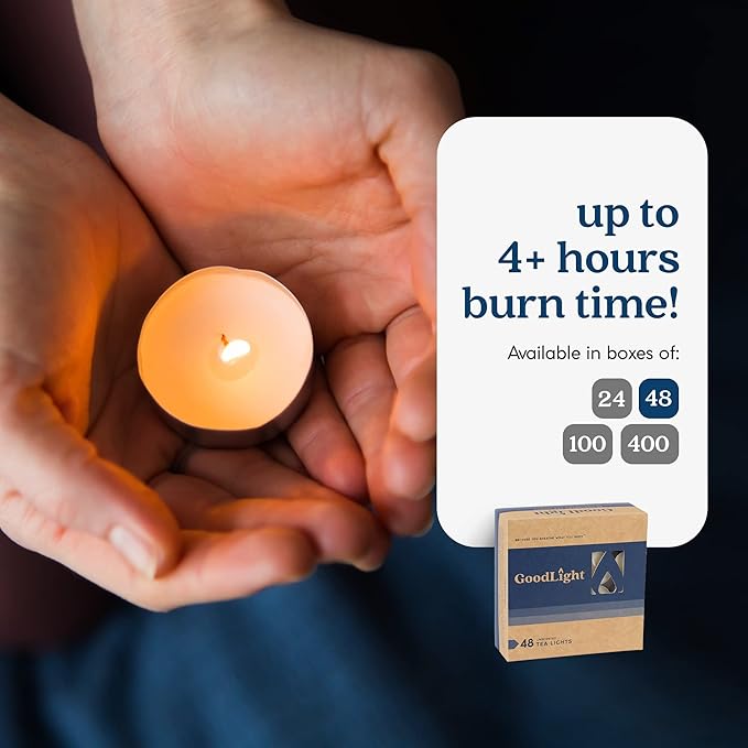 GoodLight Unscented Vegan and Paraffin-Free Tea Light Candles (48 Candles)