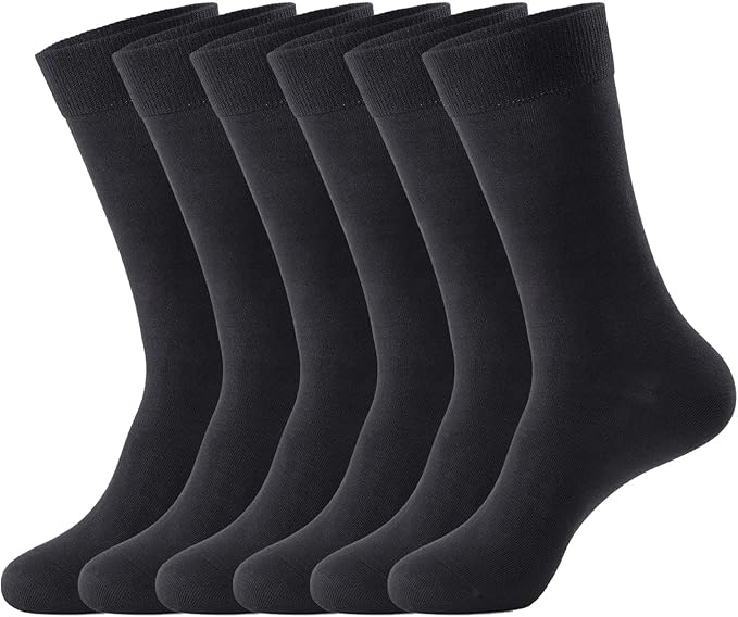 J-BOX Men's Cotton Crew Socks-Wicking Black Dress Socks, Anti-Odor&Breathable for Business/Casual, Size 6-15