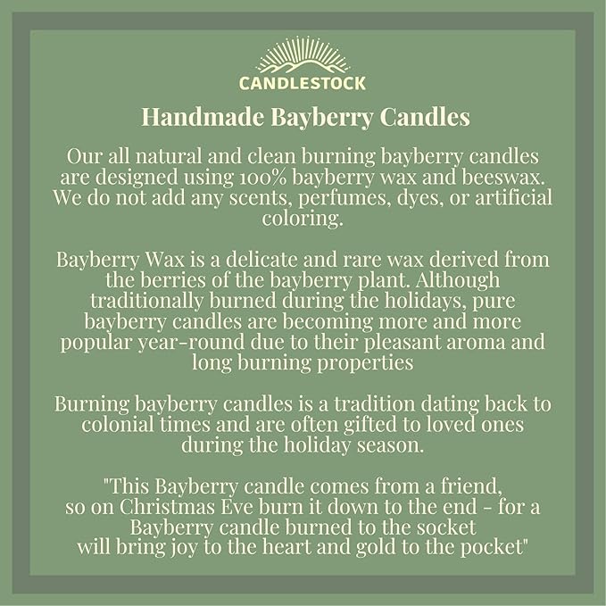 Candlestock Real Bayberry Square Votive Candle Pack - Pure Bayberry & Beeswax Blend - Pack of 4 Natural Square Votive Candles - No Fragrance Added