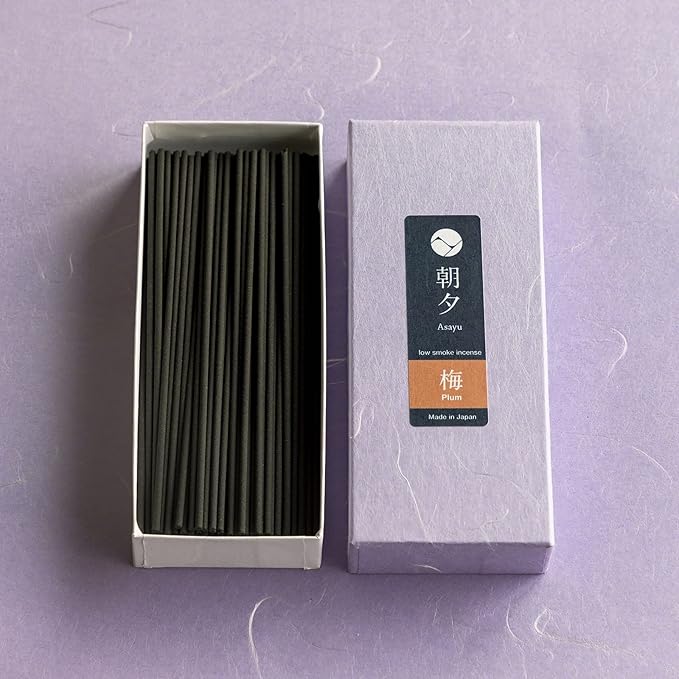 Asayu Japan Low Smoke Plum Incense Sticks Scent (40gr), Japanese White Plum Blossom Incense for Morning Energy, Yoga, Meditation. Smokeless Incense with Less Irritation and Non-Toxic