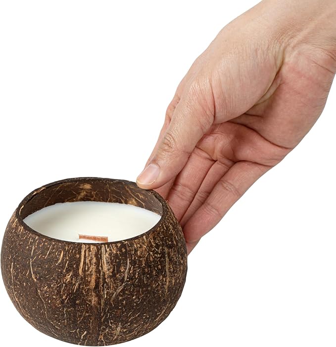 Restaurantware-Coco Casa 3.9 x 2.8 Inch Coconut Shell Candles, 10 Hand Poured Coconut Bowl Candles - Spring Hydrangea Fragrance, Double Wax Blend, Soy Wax Scented Candle, Wooden Wick