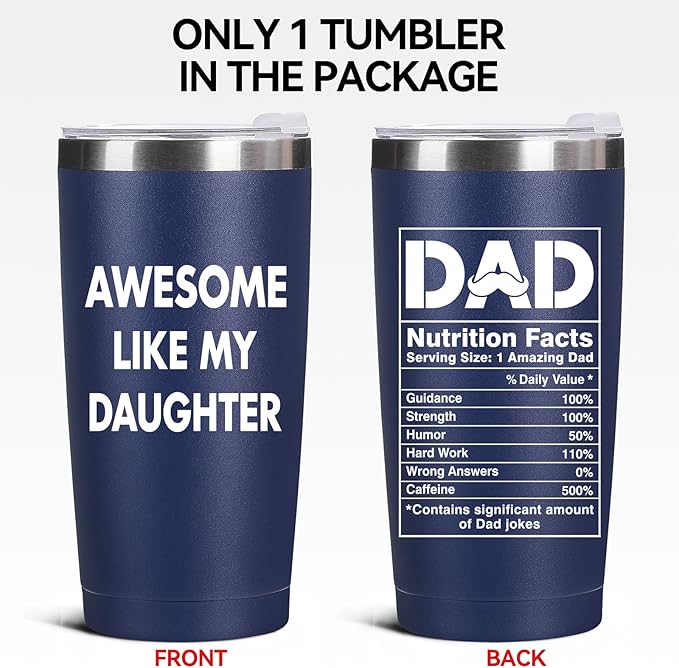 Father's Day Gift for Dad from Daughter - 20oz Coffee Mug - Best Bonus Dad Birthday Gifts for Father, Husband - Christmas Ideas Drinking Cup Tumbler, Navy Blue