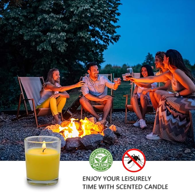 Small Citronella Candles Outdoor and Indoor Soy Wax Votive Candles for Party Dinner and Camping - 12 Hours Burn Time, Set of 12