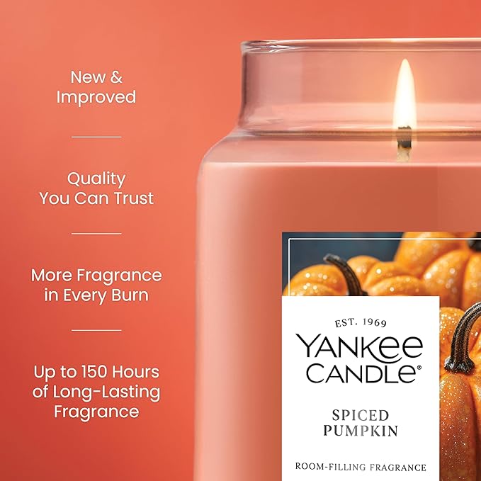 Yankee Candle Spiced Pumpkin, Fall Scented Candle, 22oz Large Jar with up to 150 Hour Burn Time