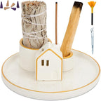ZenBless 5 in 1 Incense Holder Burner for Palo Santo, Sage, Incense Sticks/Cones and Candle - Ceramic Incense Cone Smudge Tray,Aromatherapy Home Decoration