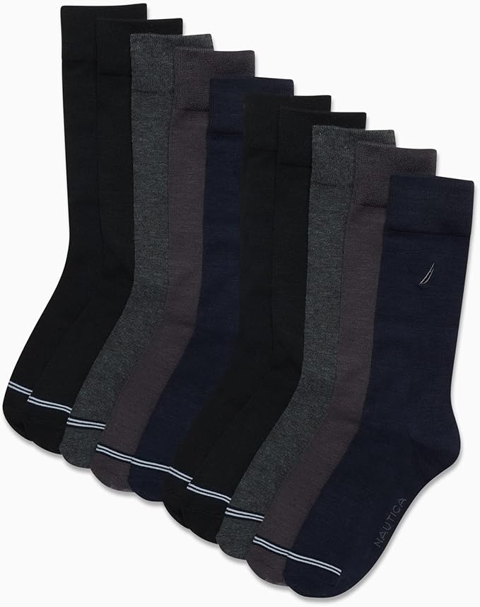 Nautica Mens Dress Socks - 10 Pack Breathable Stretch Crew-Length Work Socks for Men for Business Formal Wear (Sizes: 6-12.5)