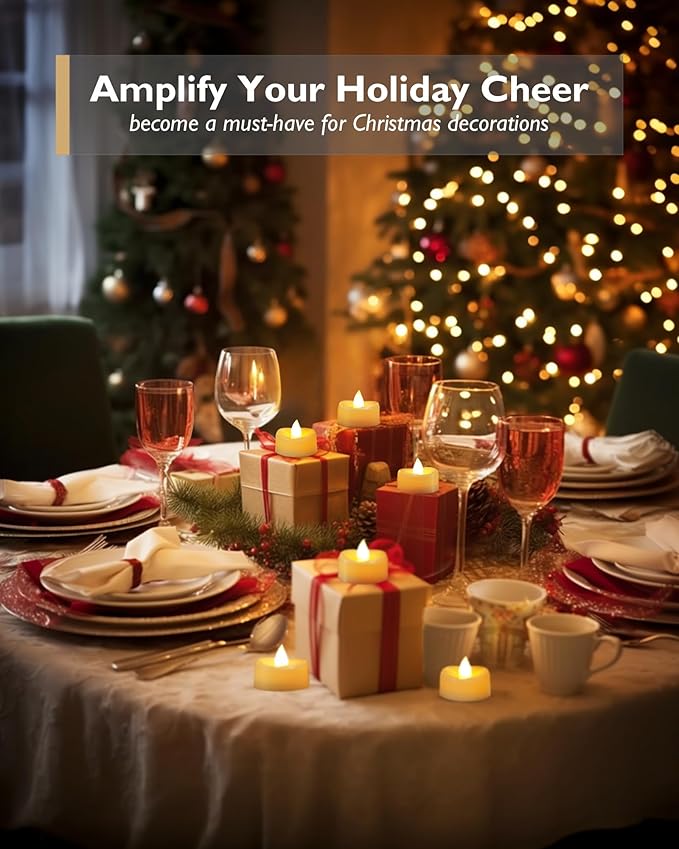 LED Candles, 12 Pack Tea Lights with Timer, Flameless Tea Lights Candle Battery Operated Fake Votives for Halloween Diwali Christmas, 6 H On and 18 H Off, D 1.5” x H 1.25”
