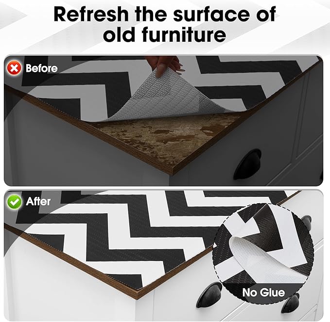 Drawer and Shelf Liner, Non-Slip Kitchen Cabinet Liners Non-Adhesive Thick Strong Grip Waterproof Washable Mats Protect Dresser Shelves Cupboard Bathroom Cabinets, Chevron, 18 in X 30 FT