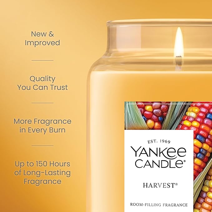 Yankee Candle Harvest, Fall Scented Candle, 22oz Large Jar with up to 150 Hour Burn Time