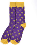 boxed-gifts Men's Mardi Gras Socks Fleur de Lis Patterned Premium Cotton Dress Casual Crew Socks for Men