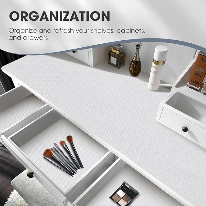 Shelf and Drawer Liner, Kitchen Cabinet Liners Non-Adhesive Non-Slip Waterproof Washable Mats, Protect Dresser Shelves, White, 12 in X 10 FT