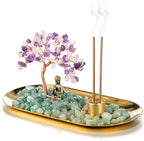 Jovivi Crystal Incense Holder for Sticks, Mixed Healing Crystal Stone Money Tree Buddha Statue Set Incense Burner, Incense Trays for Wealth, Good Luck,Yoga Meditation Home Decor