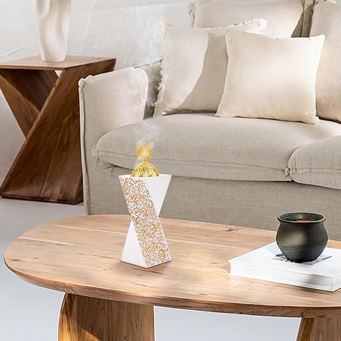 White Bakhoor Burner, Charcoal Incense Burner, Frankincense Resin Incense Burner, Incense Burner for Yoga, Spa Aromatherapy，Office & Home Decor Gifts