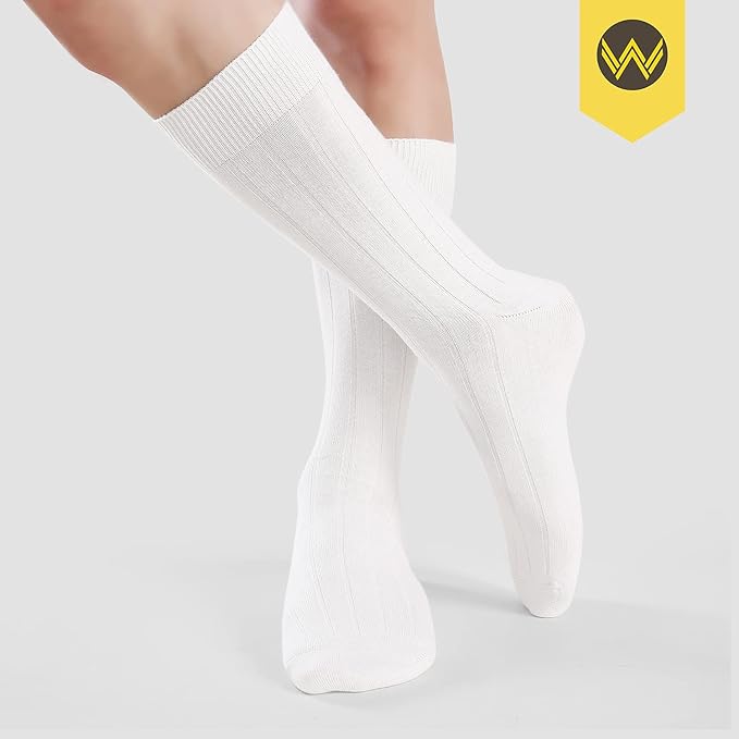 WANDER Mens Dress Socks Double Needle Rib Cotton Solid Premium Socks Lightweight Classic Business Socks 6/8 Pairs 7-12/13-15