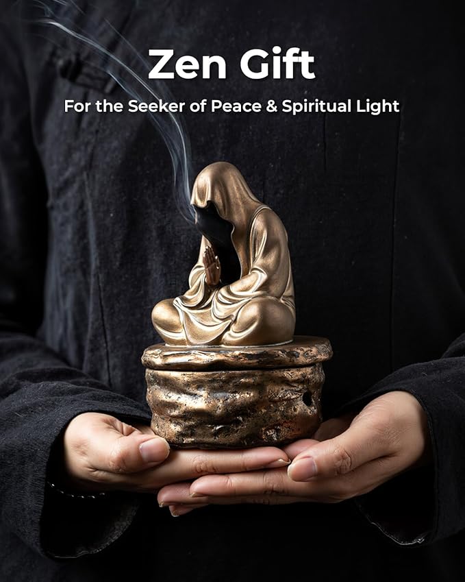 Ceramic Incense Burner for Cone & Coil – Faceless Buddha Statue for Protection & Zen Meditation, Home Decor to Ward Off Negativity