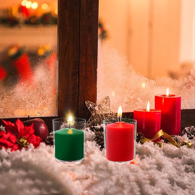 15 Hour Red Votive Candles, Unscented 1.5 Inch Diameter Wax Candles for Wedding, Party & Home, 1.5"D x 2.25"H