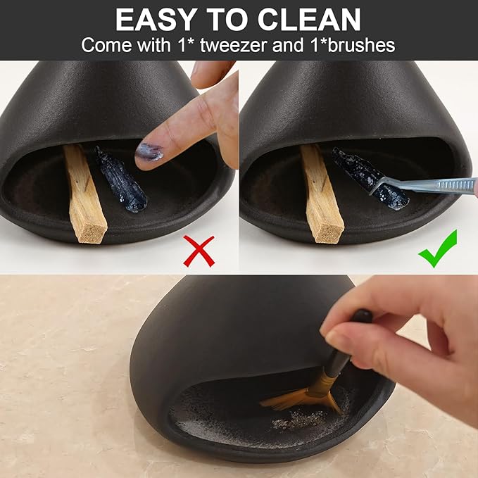 Yawlsow Palo Santo Holder Burner, Charcoal Bakhoor Incense Burner,Smudge Bowl,Sage Holder,Ash Catcher for Meditation Zen Decor (Black)