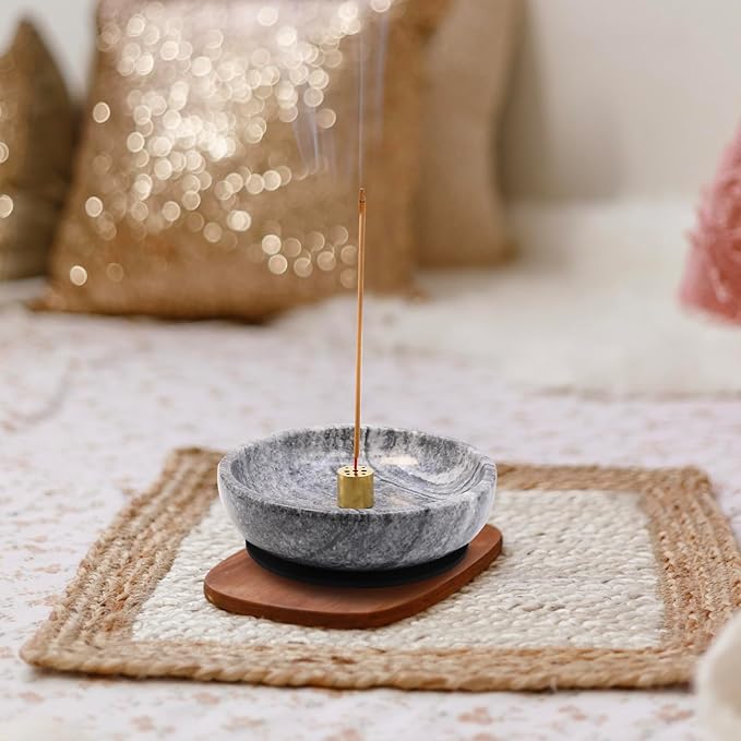 Natural Marble Incense Burner, Stick and Reflux Incense Holder, Handmade Stick Incense Burner, Ideal for Incense Smoking, Incense Burning and Decoration (Extra Large 5.91inGrey)