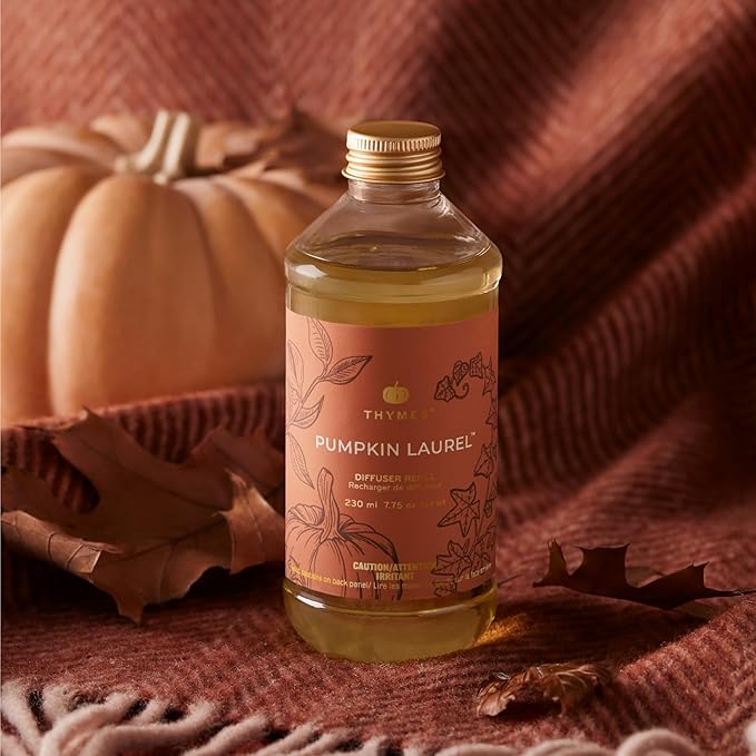 Thymes Pumpkin Laurel Reed Diffuser Oil Refill – Home Fragrance Oil for Diffuser – Fall Reed Diffuser Refill – Fall Oil Scents for Diffuser – Aromatherapy Diffuser Oils Scents (7.75 fl oz)