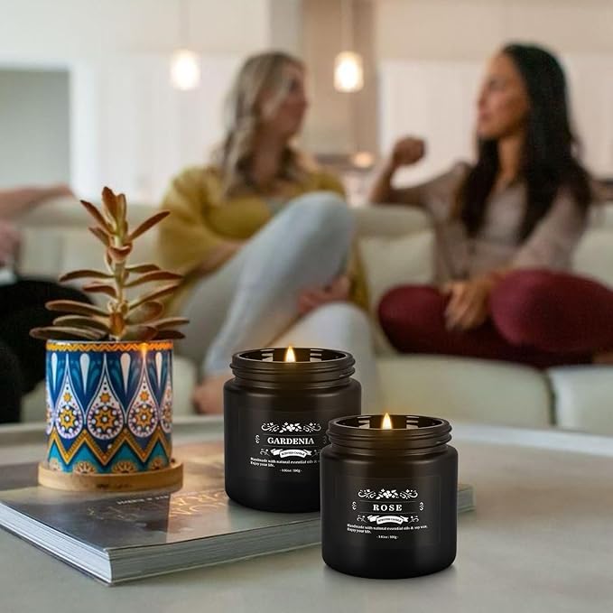 Scented Candle Set 12 Pack,Black, Candle for Home Scented, Odor Eliminating, Stress Relief, Long Lasting Soy Wax Gift Set