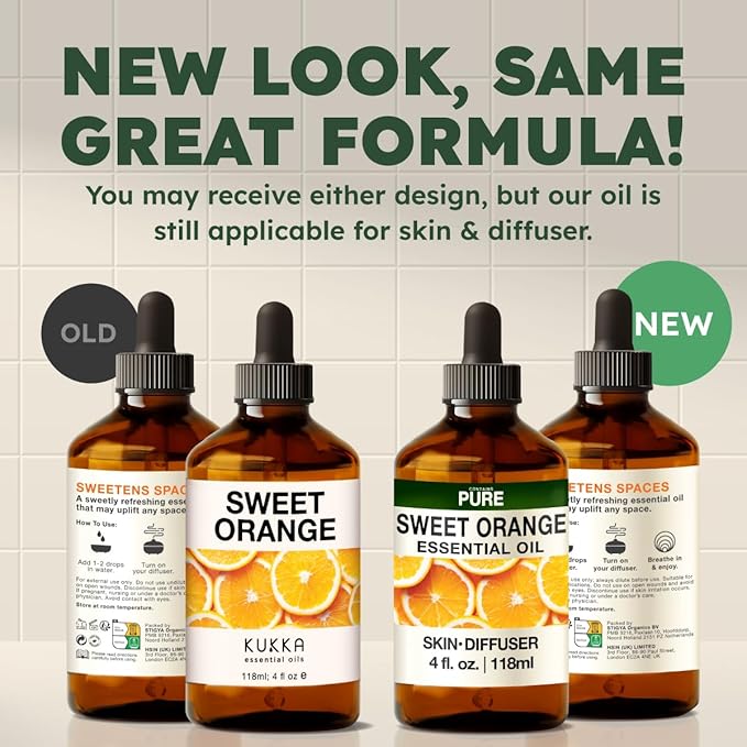 KUKKA Orange Essential Oils - 4 Fl Oz - for Hair, Skin, Diffuser, Aromatherapy & DIY Soap Making Scent