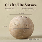Koville Natural Travertine Stone Incense Burner, Incense Holder for Cone/Balsam Fir/Palo Santo/Sage, Handmade Sphere Incense Burner for Meditation Yoga SPA Relaxation, Home Decor,Beige Travertine