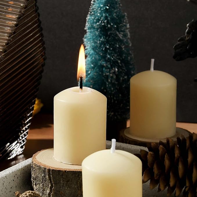 White Beeswax Votive Candles, Natural Beeswax Pillar Candle Votives 6 Packs 1.37"x1.85", Non-Toxic and Smokeless, 9 Hour Burn Time for Weddings, Christmas, Advent, Spa Relax, Prayers