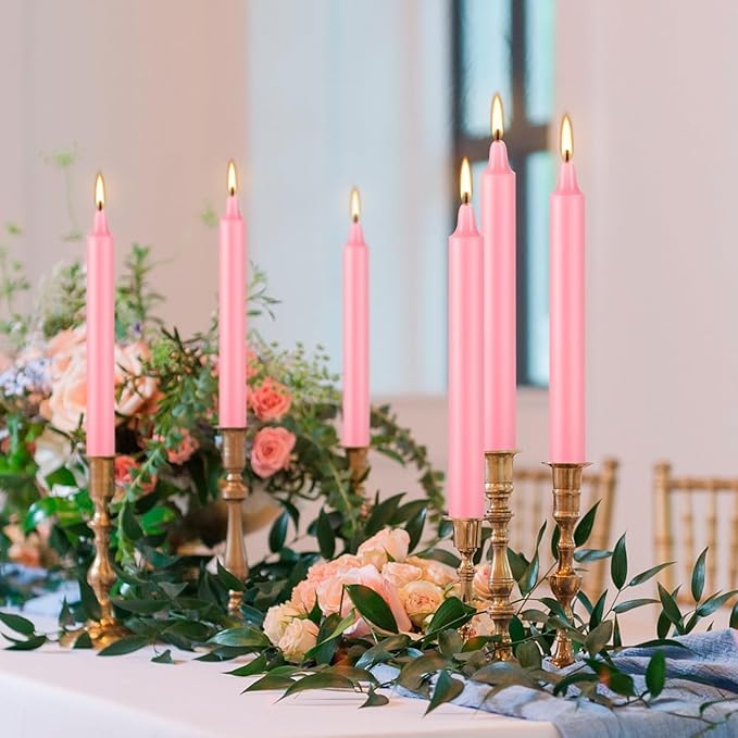 Set of 40 Pink Candles – Premium Mini Taper Candles for Valentine's Day,Wedding,Rituals, Prayer, Birthdays, Meditation, Altar -0.5X4 Inch Tall, Unscented (Pink)