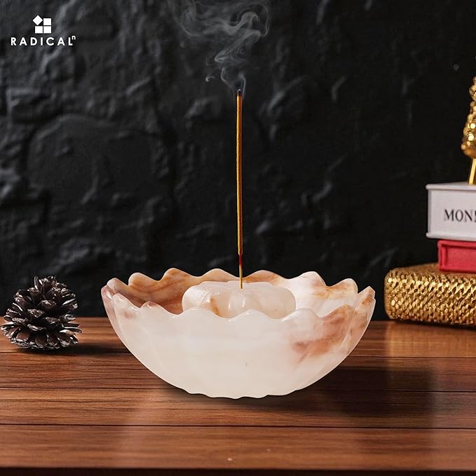 Radicaln Marble Incense Holder 5.5" Inches White Onyx Handmade Incense Ashtray with 9 Incense Holes - Modern Incenses Burner for Home Décor - Incenses-Sticks