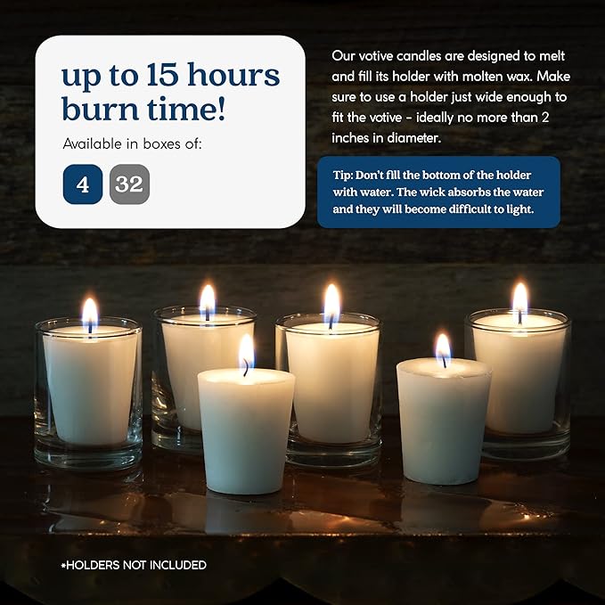 GoodLight Paraffin-Free Votive Candles, Vegan Palm Wax, Clean-Burning and All-Natural Votive White Candles | 15-Hour Burn Time (4 Unscented Votive Candles)