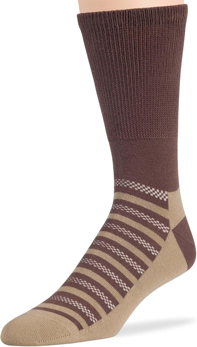 7BIGSTARS KINGDOM Men's Diabetic Extra Wide Dress Crew Socks - 5 Pack Big Tall - Argyle, Stripe, Geometric Pattern - Sock Size 13-15 Shoe Size 12-15 XL Khaki, Brown, Beige
