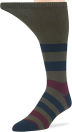 Men's Diabetic Fashion Dress Cotton Mid Calf Socks - 5 Pack Large - Stripe Pattern - Sock Size 10-13 Shoe Size 9-12 L Dark Navy, Navy, Burgundy, Olive Green, Beige