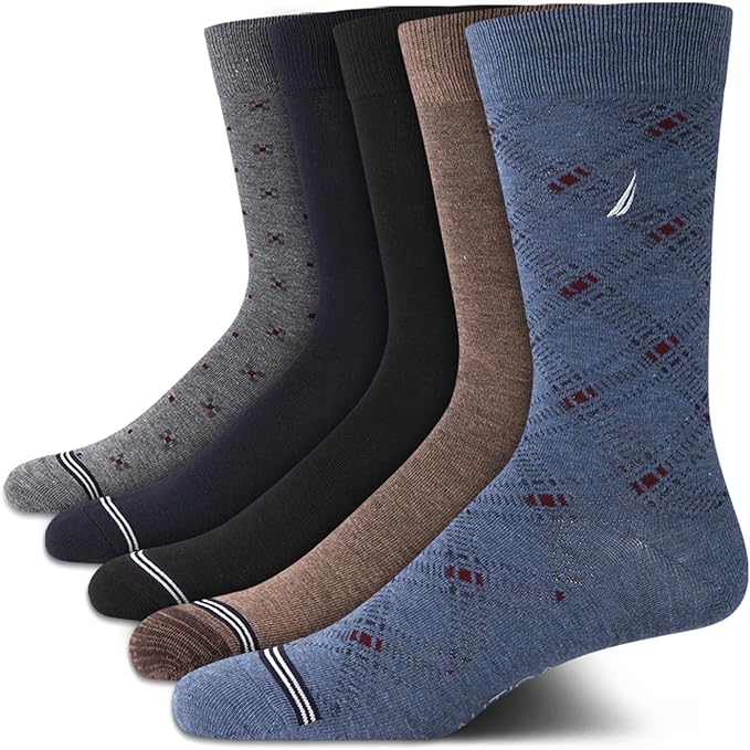 Nautica Mens Dress Socks - 5 Pack Breathable Comfort Stretch Crew-Length Work Socks for Men for Business Formal Wear (6-12.5)