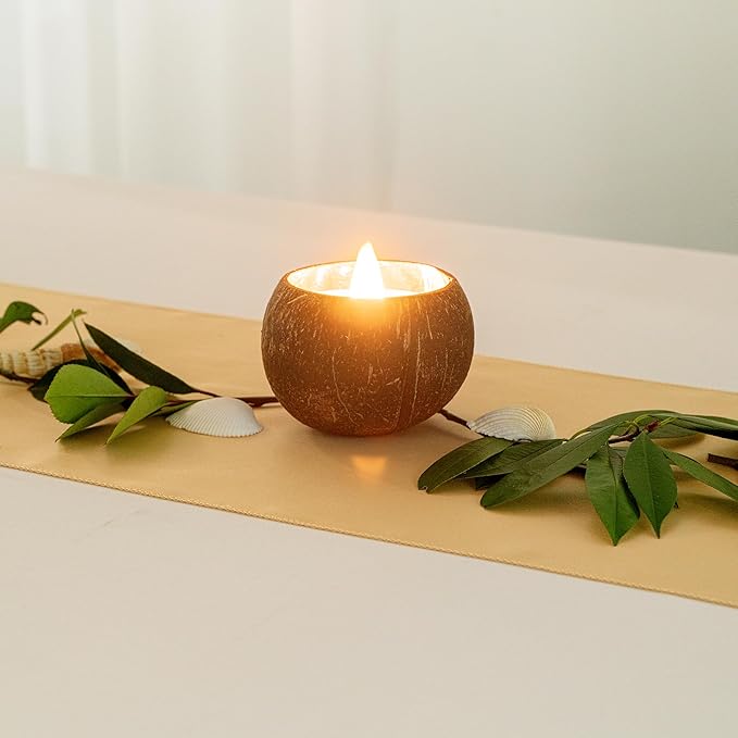 Restaurantware-Coco Casa 3.9 x 2.8 Inch Coconut Shell Candles, 10 Hand Poured Coconut Bowl Candles - Spring Hydrangea Fragrance, Double Wax Blend, Soy Wax Scented Candle, Wooden Wick