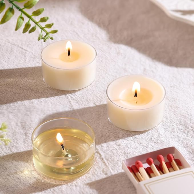 Scented Tea Lights Candles, Vanilla Embrace, 48 Pack – 100% Palm Wax Scented Tealights, Ivory Color, 6 Hour Long Burning, Vanilla Aromatherapy Tea Lights Candles for Relaxation, Home, Spa, Events