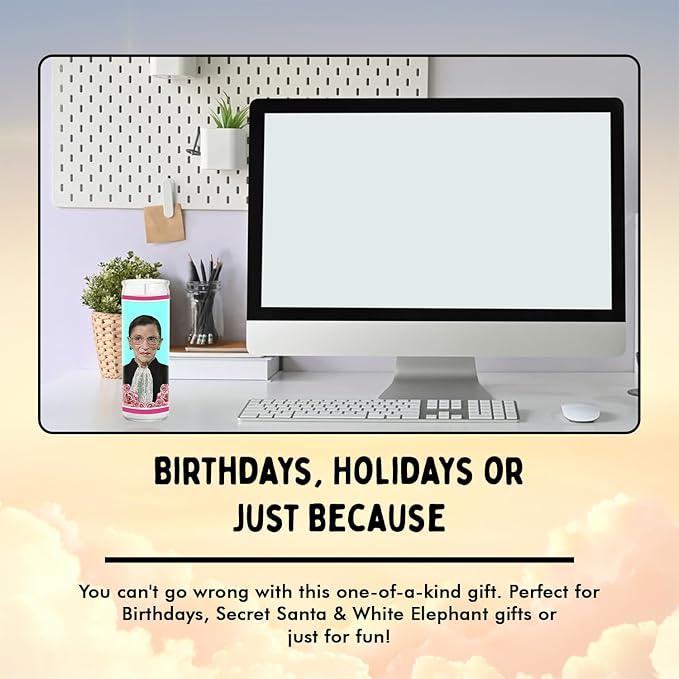 Ruth Celebrity Glass Jar Candle – Unscented Handmade Soy Wax Votive Candle – Unique Gift for Bader Ginsberg Fans & Law Lovers – Home Decor Collectible for Living Room & Office – 8 Inch