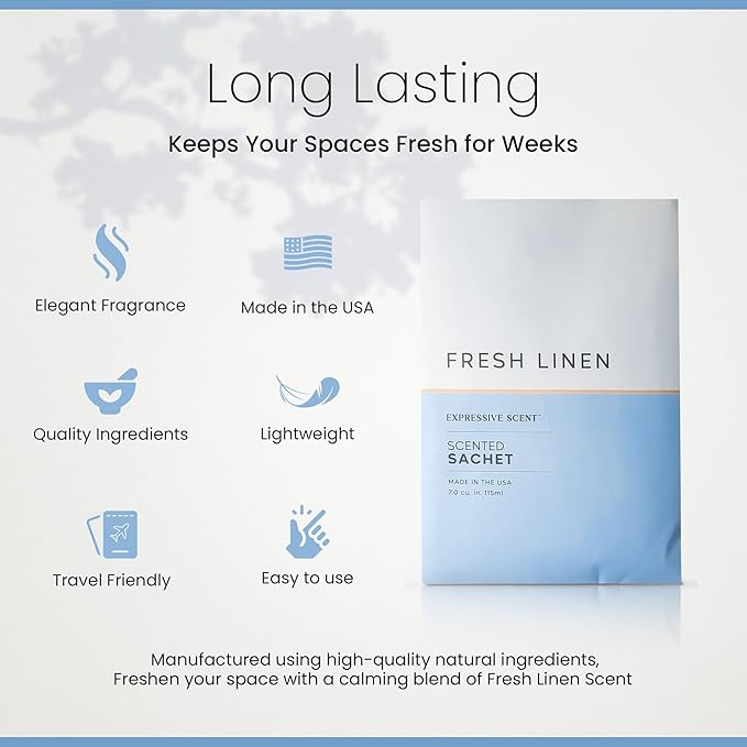 6 Pack Fresh Linen Large Scented Sachet Envelope by Expressive Scent