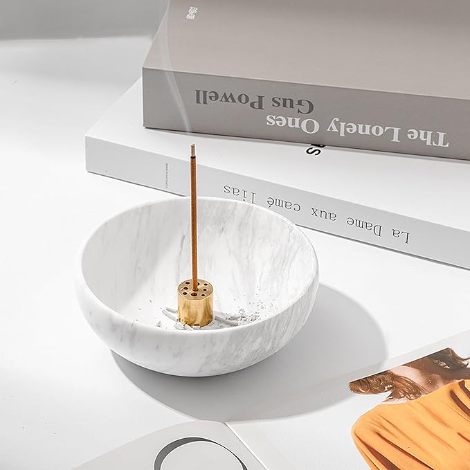 WORHE Marble Incense Holder, Natural Stone Incense Holder for Sticks with 9 Incense Holes, Handmade Incense Stick Burner Reflux Burner Ideal for Meditation Yoga Spa Room Decor White (WH086)